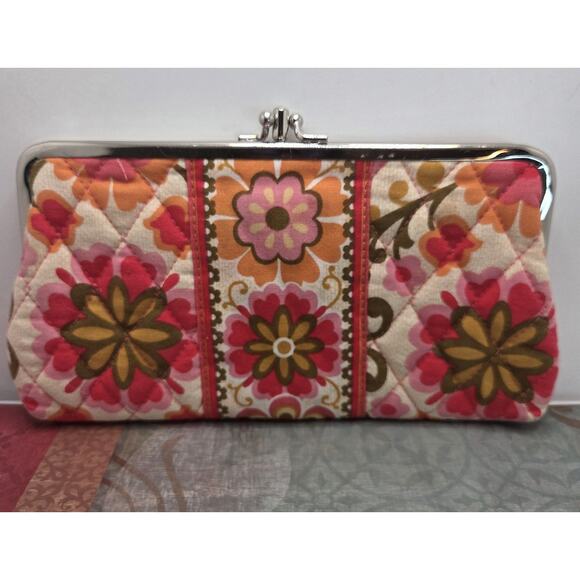 Vera Bradley Clutch Wallet Folkloric Pattern Kiss Lock Two Section Organizer - Picture 1 of 8